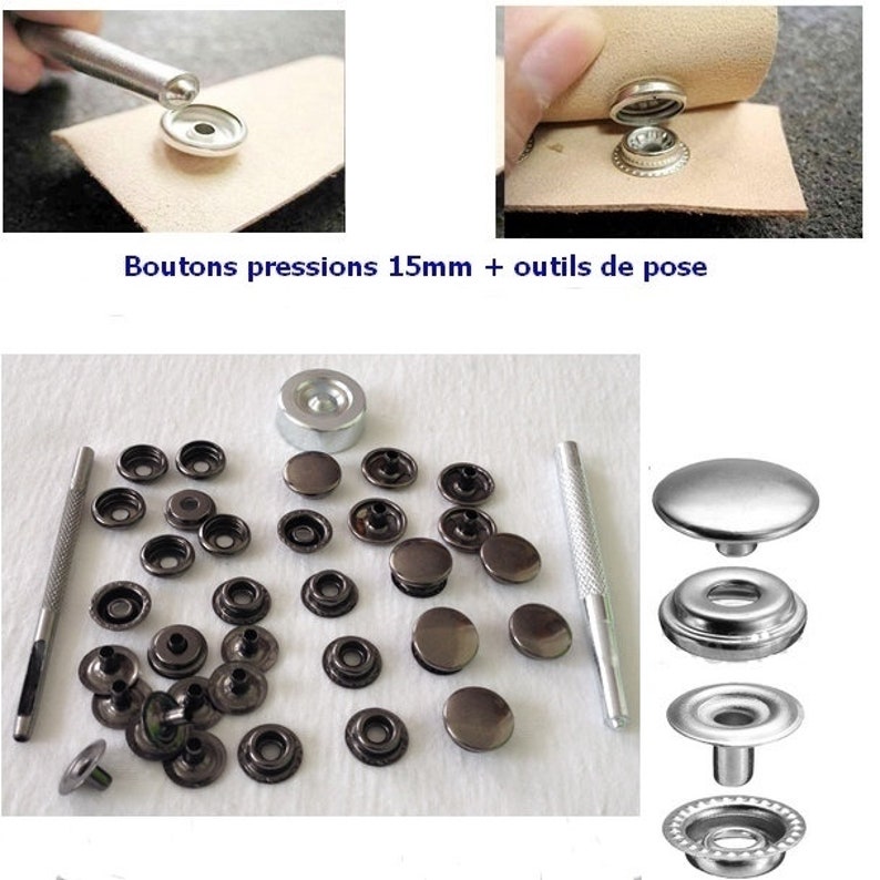 Boutons, pression, métal, rond, fermoir, fermetures, attaches, fourniture, mercerie, créations, couture, cuir, maroquinerie, accessoires, image 3