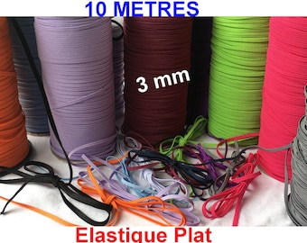 Elastic, flat, 3mm, set of 10 meters for mask, color for adjustment loop, adjuster, sewing, accessory, supply, DIY,
