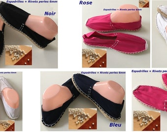 Espadrilles + rivets perles pour customisation, diy, ornement, décoration, mercerie, chaussures, semelles, chanvre,