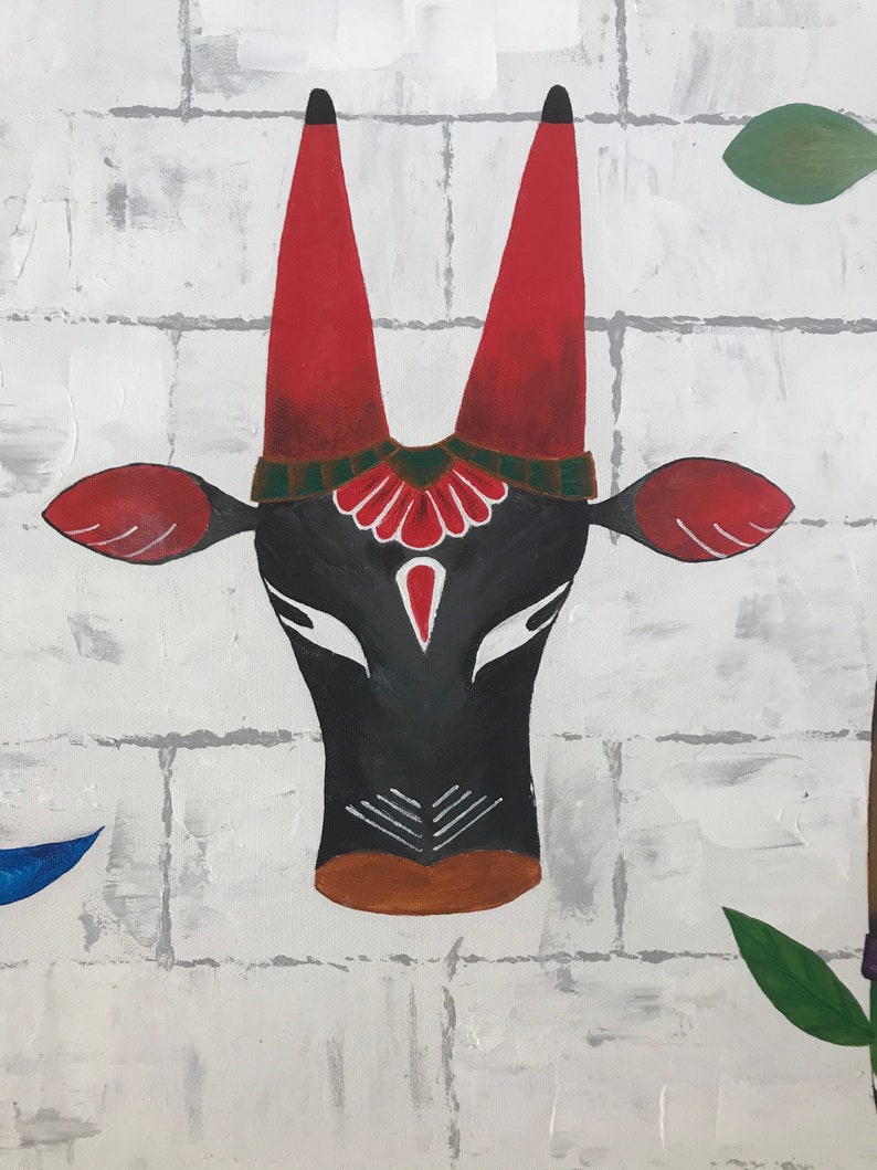 Indian painting Indian contemporary art. Indian art Indian folk painting Decorative Bull Indian decor Indian wall art