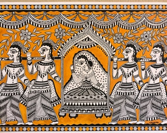 Madhubani Mithali painting , Indian painting, Indian folk painting, Indian decor, Indian wall art, Indian art, Indian contemporary art.