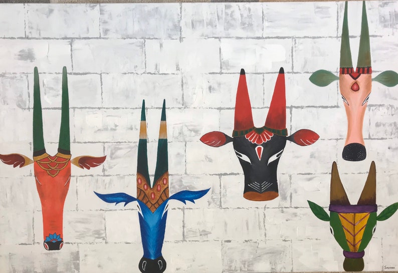 Indian painting Indian contemporary art. Indian art Indian folk painting Decorative Bull Indian decor Indian wall art