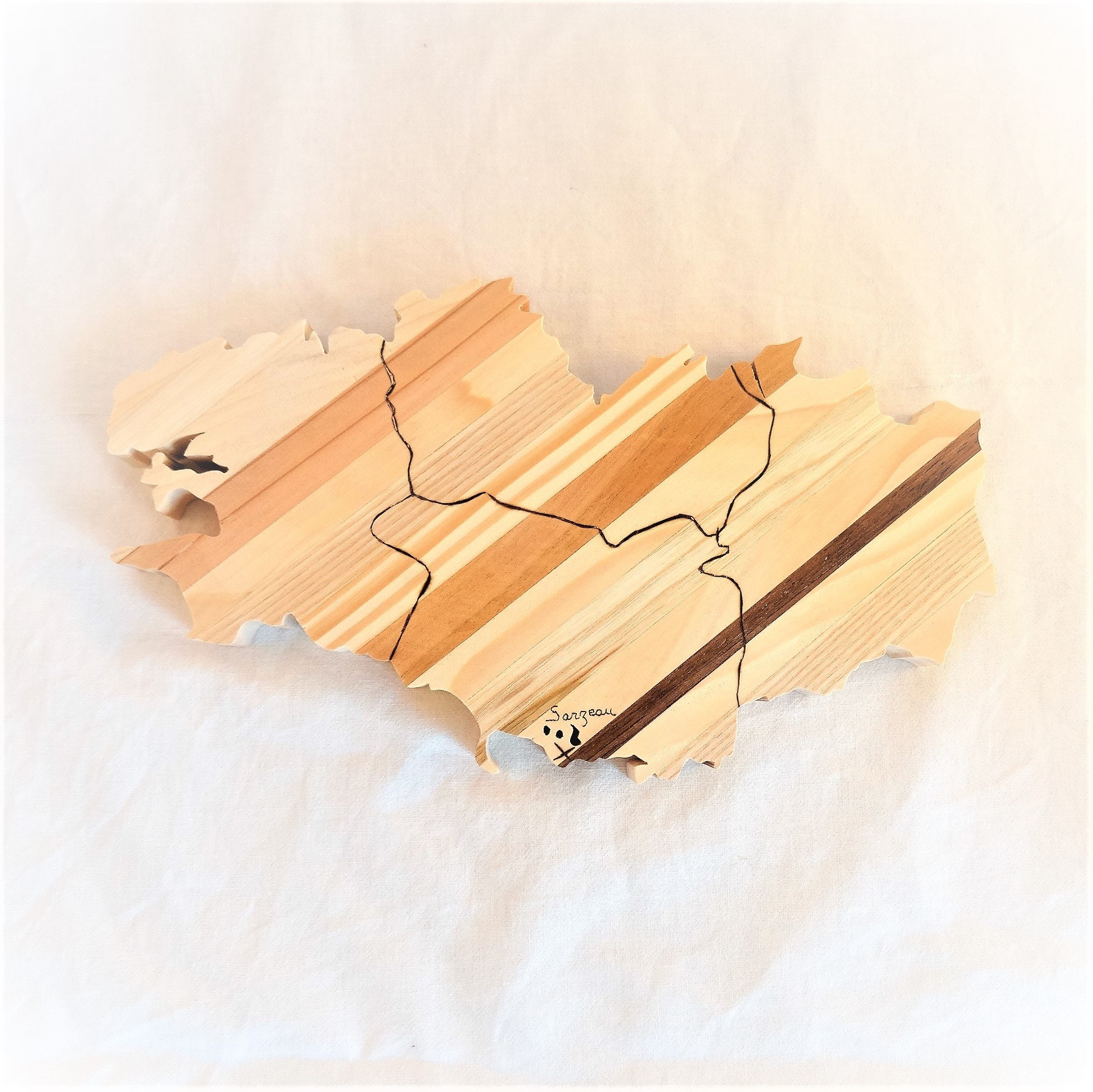 Dessous de Plat en Bois, Forme Pays, Région, Département, Bois Différentes Couleurs, Découpé Suivant