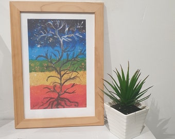 Acrylic tree painting with 7 chakras, printing on Bristol paper