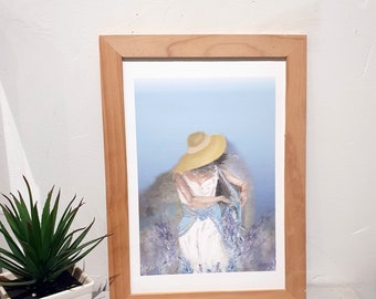 Painting the lavender picker, printing on canson paper