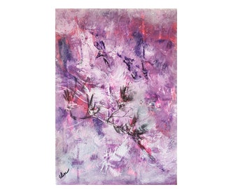 tableau à l'acrylique Peinture abstraite colorée Art abstrait pour salon contemporain Tableau abstrait rose mauve fushia30x40cm