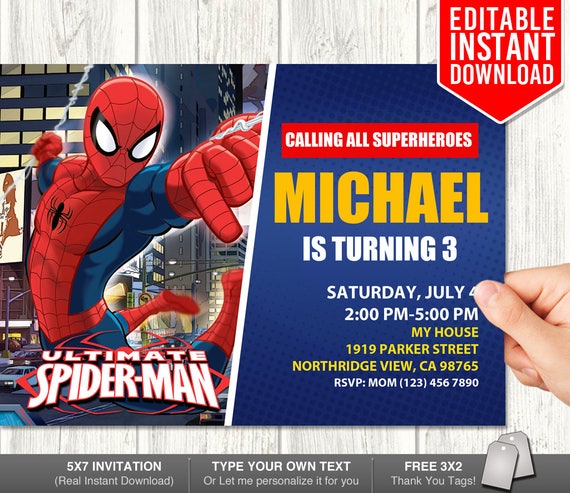 Spiderman Invitation Instant Download Spiderman Editable Invitation Spiderman Invitation Template Spiderman Birthday Invitation Pdf - 