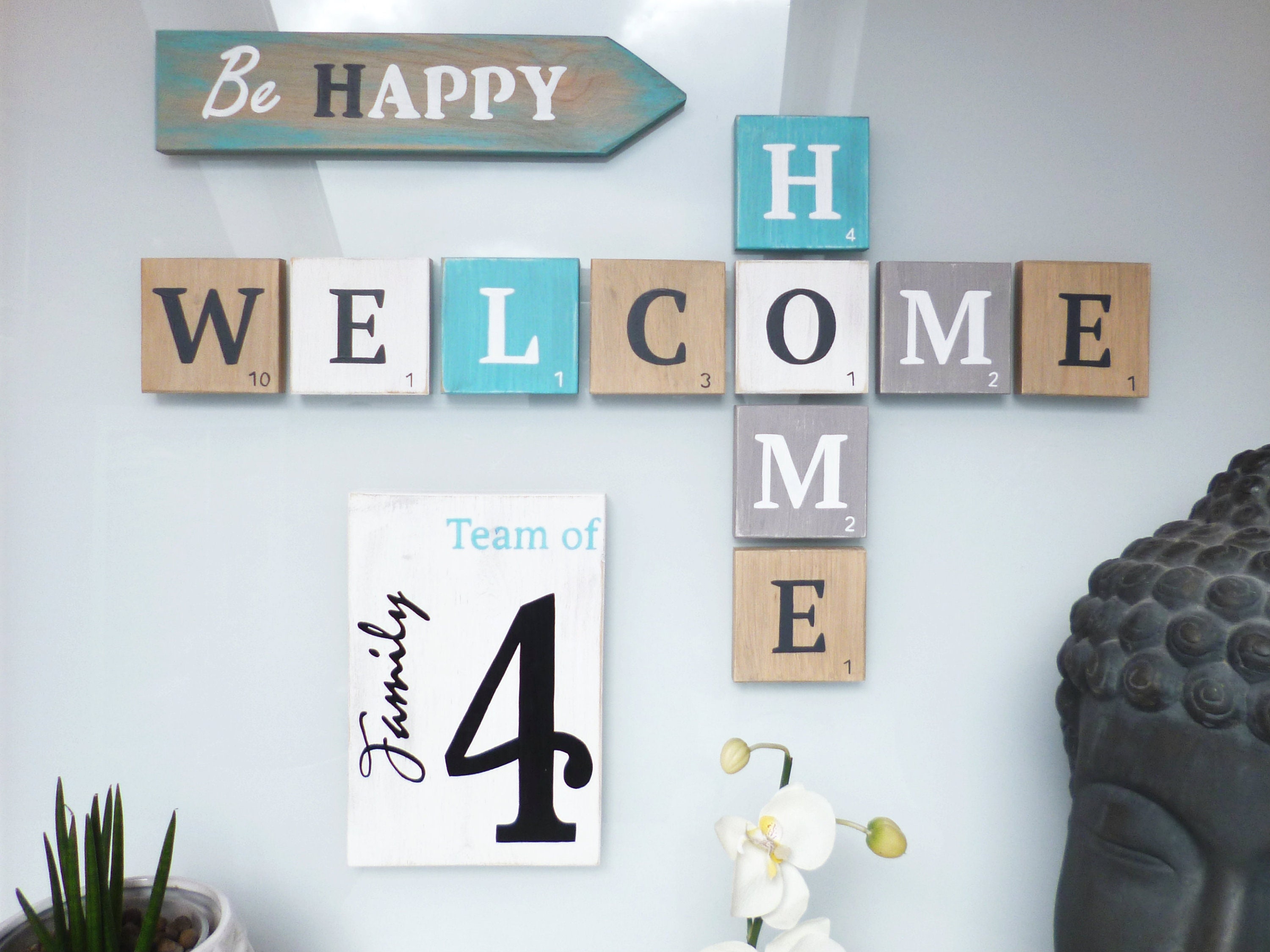 Lettre Scrabble Géante, Lettre en Bois, Bois Patiné, Couleurs Pastelles, Rétro, Prénom, Décoration M