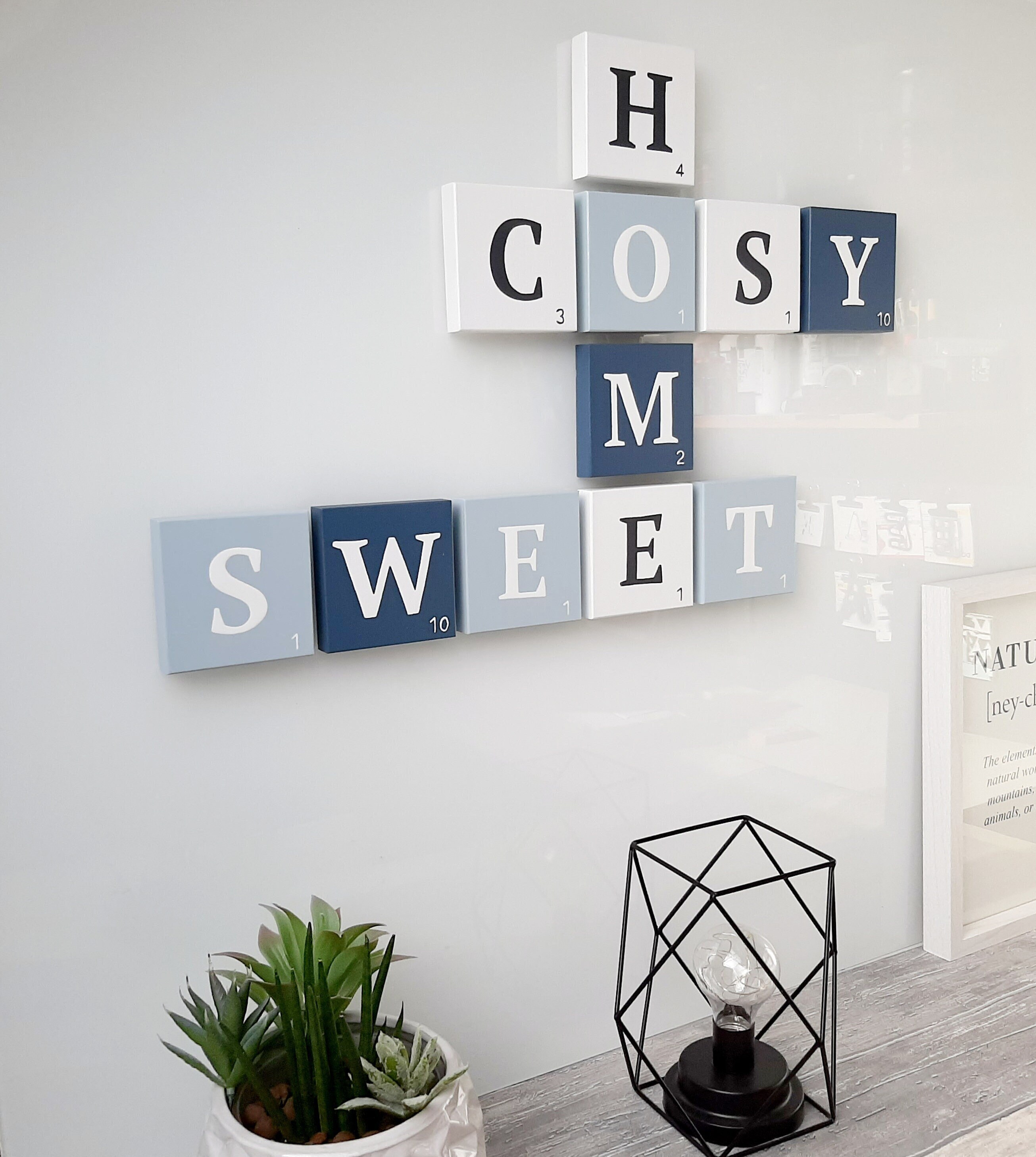 Lettre Décorative, Lettre en Bois, Lettres Prénom, Scrabble, Décoration Bleu Gris Blanc, Modèle Mari