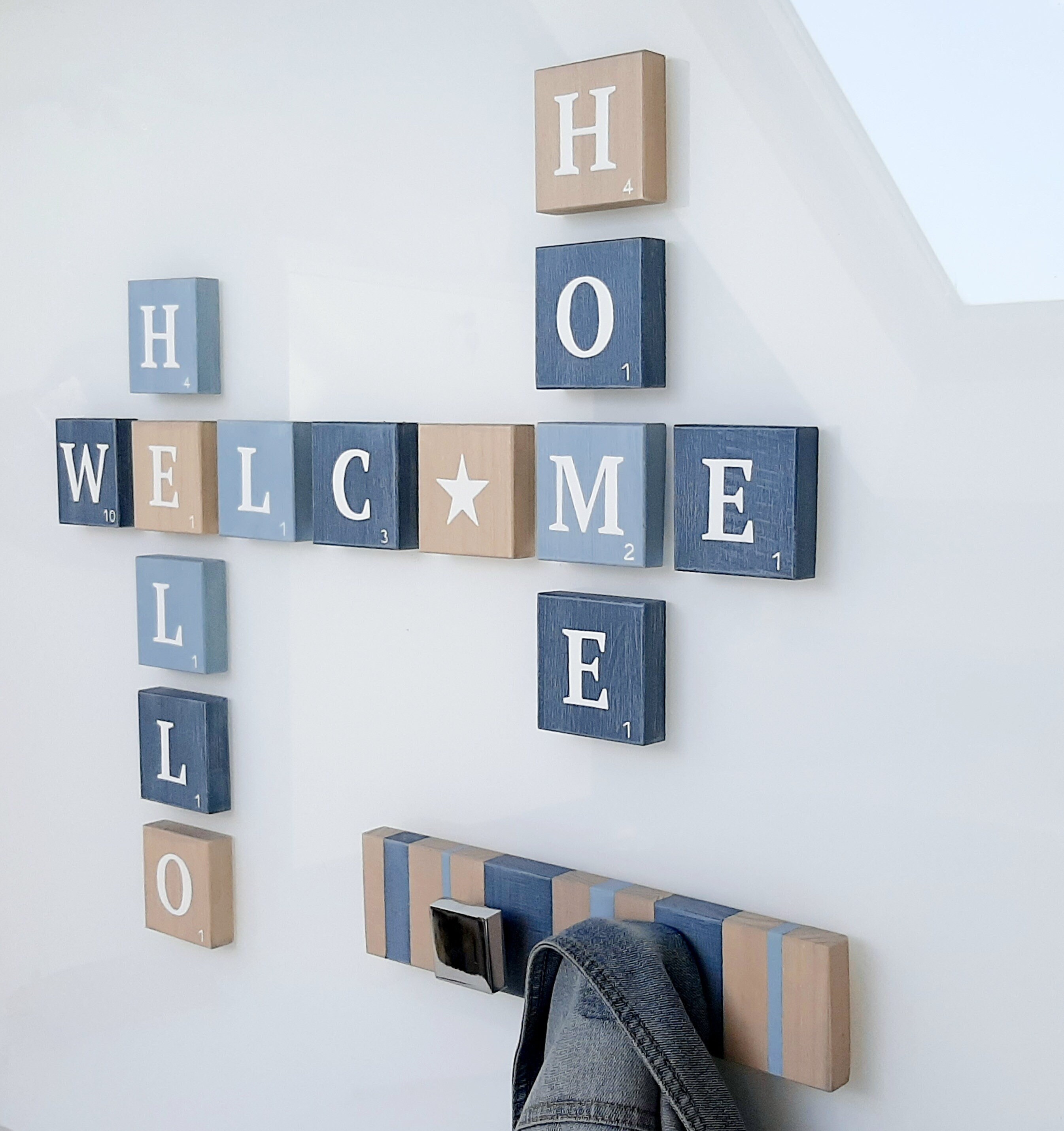 Lettre Scrabble Bois, Lettre en Décoration Jeans, Murale, Modèle Jeans