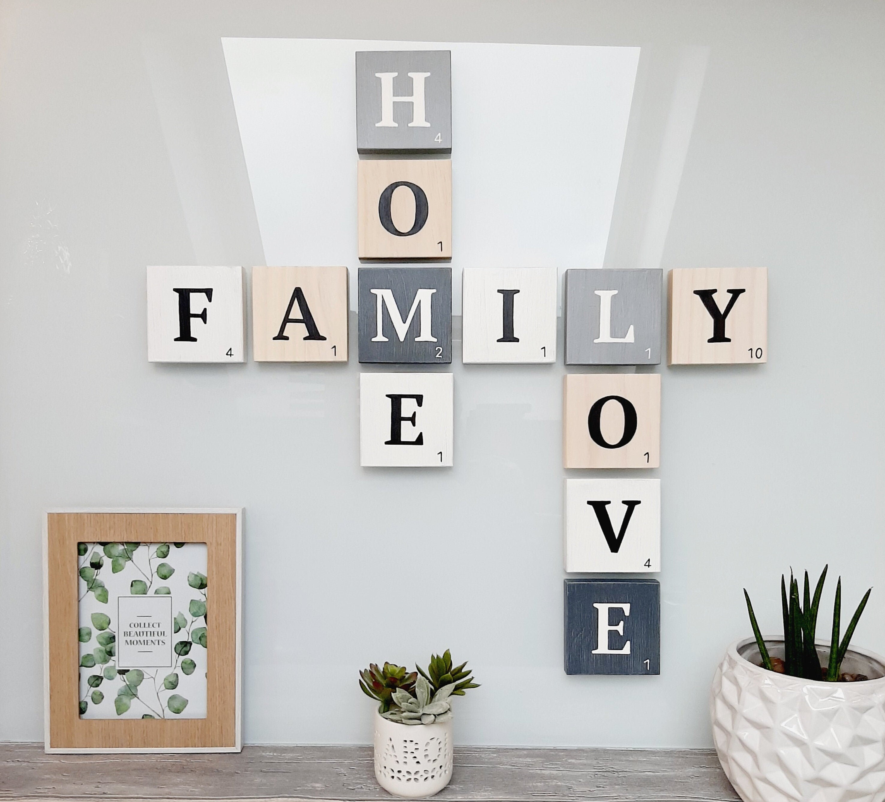 Lettre Scrabble Géante, Lettre en Bois, Bois Patiné, Couleurs Pastelles, Rétro, Prénom, Décoration M