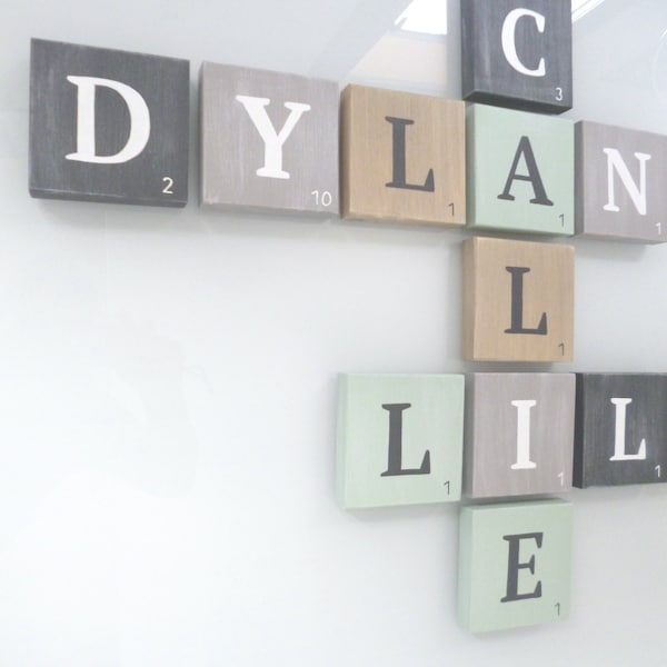 Giant scrabble letter, wooden letter, weathered wood, pastel colors, retro letter, first name letter, wall decoration, Patoche model
