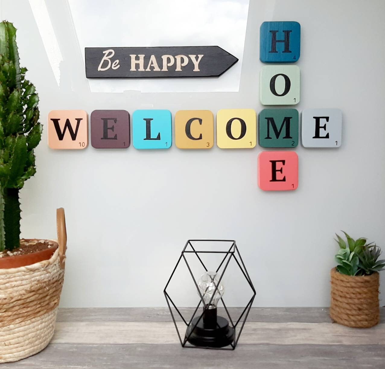 Lettre Scrabble Géante, Lettre en Bois, Style Rétro, Multicolore, Décoration Murale, Modèle Emilie