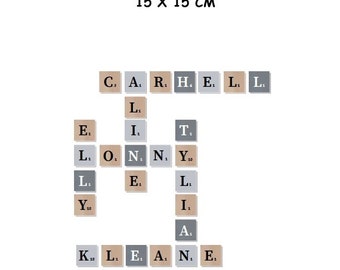 Lot 38 lettres scrabble Célia 15 x 15 cm, commande personnalisée