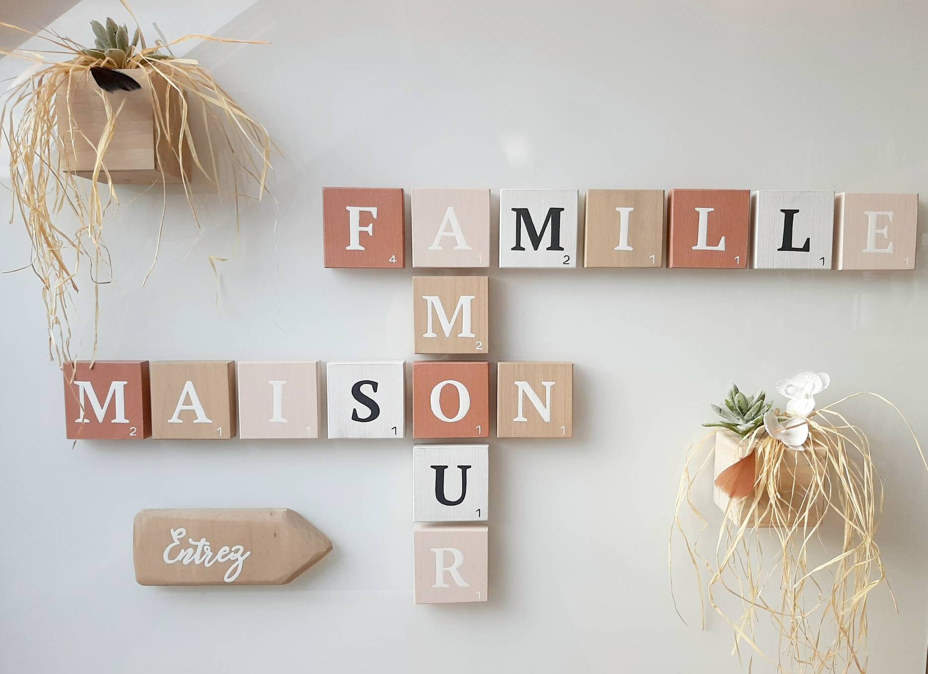 Lettre Scrabble, Lettre en Bois, Décoration Murale Terracota, Couleur Terracota Bois , Design Modèle