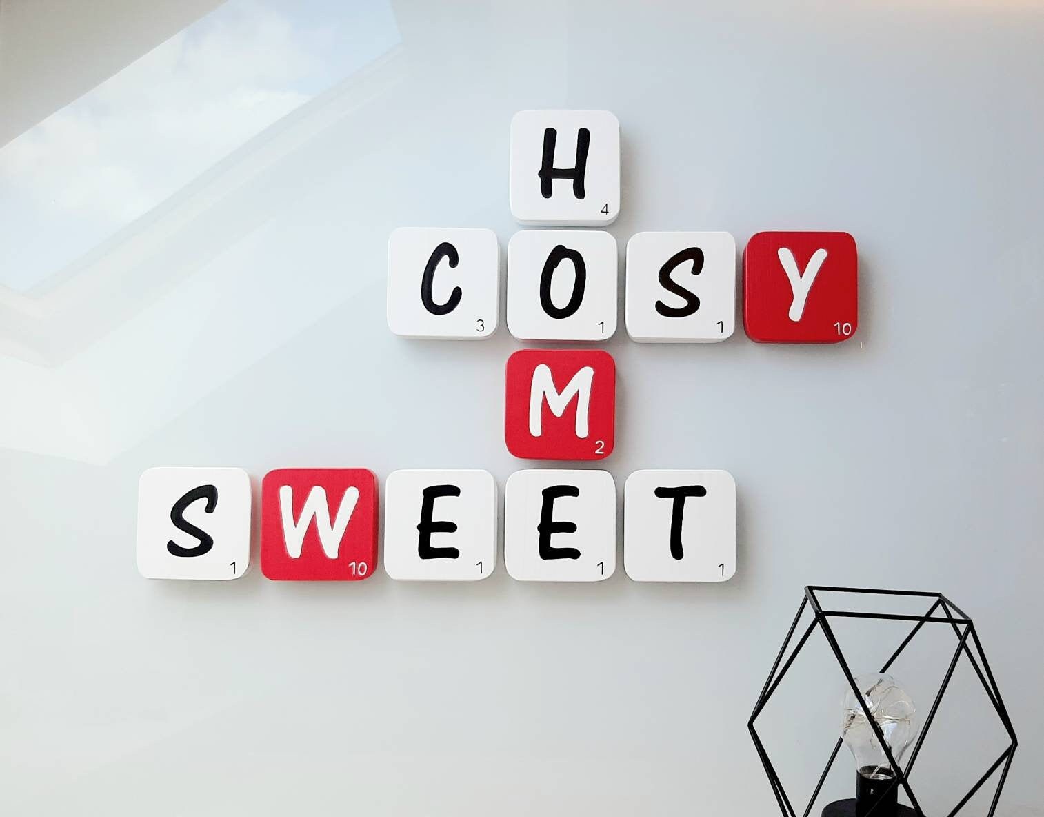 Lot Lettre Scrabble Géante, en Bois, Style Moderne, Rouge et Blanc, Décoration Murale, Modèle Yo