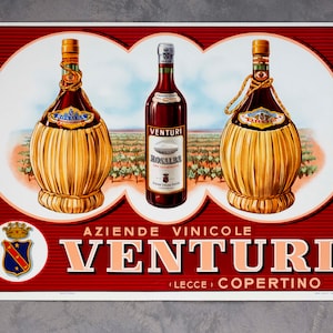 Póster de vino original vintage fabricado en Italia.