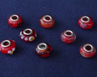 Red dominant 14 glass Lampwork beads 8 x 10 mm