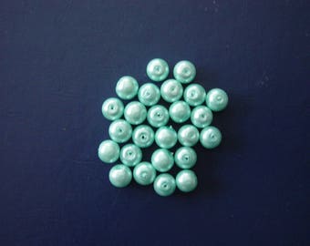 25 perles rondes en verre turquoise 8 mm