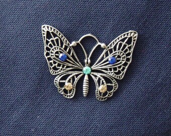 Silber Metall Strass blau/türkis/Gold Schmetterling charm