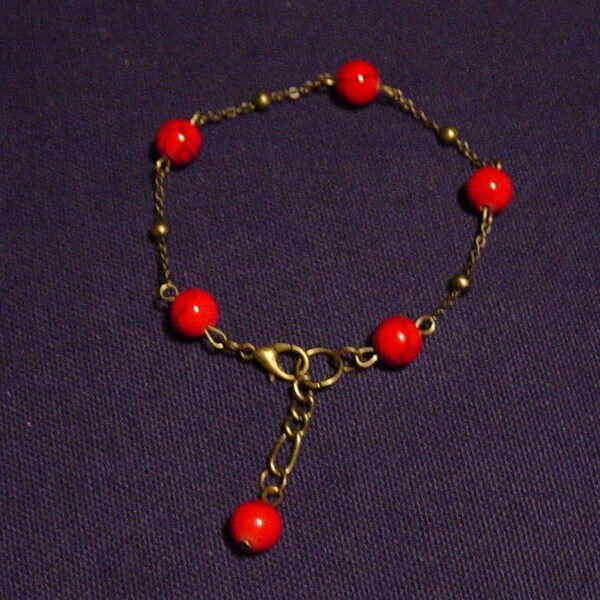 Bracelet en pierre de turquoise rouge et bronze