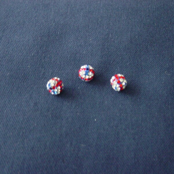 3 perles strass Drapeau anglais 10 mm