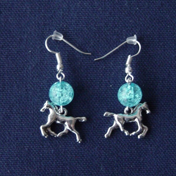 Boucles d'oreilles Cheval 3D au ballon bleu glacé