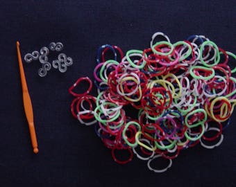 Recharge 180 élastiques bicolores + six fermoirs S + 1 crochet