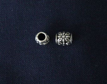 2 Perles Fleurs métal argenté pour bracelet serpent