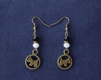 Boucles d'oreilles Petit Chien bronze et perles facettées