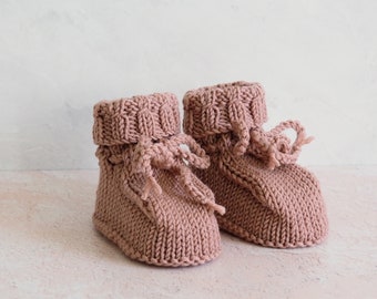 altrosa Babyschuhe, 3-6 Monate, gestrickt aus Wolle, für kleine Mädchen