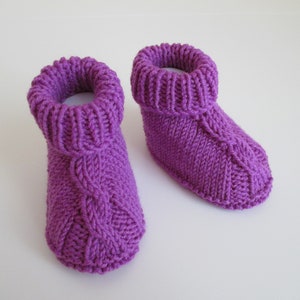 knitted purple wool baby shoes 3-6 months image 3