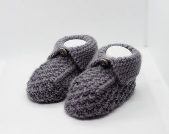 Dark grey baby traditional shoes with traditional button, size 3-6 months for girls and boys