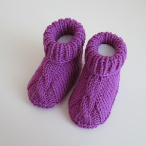 knitted purple wool baby shoes 3-6 months image 2