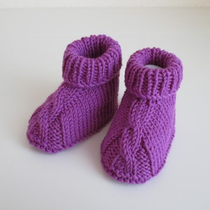 knitted purple wool baby shoes 3-6 months image 1