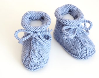 knitted baby shoes light blue size 4-9 months made of wool