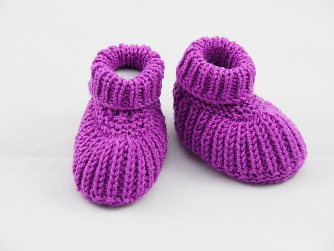 Purple Baby Shoes 36 Months Booties Knitted From Wool Etsy UK