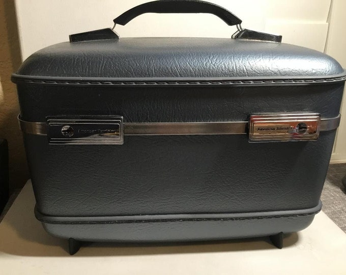 American Tourister Train Case, Vintage Cosmetic Make up Case Blue Etsy