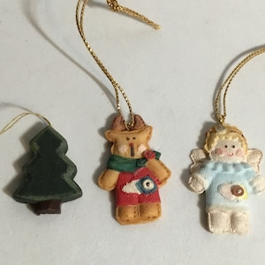 Vintage Resin Weihnachts rentier, Engel & Baum Verzierung/Mini Ornamente