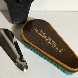 Vintage Magnetic Clothes Brush With Case & Shoe Horn