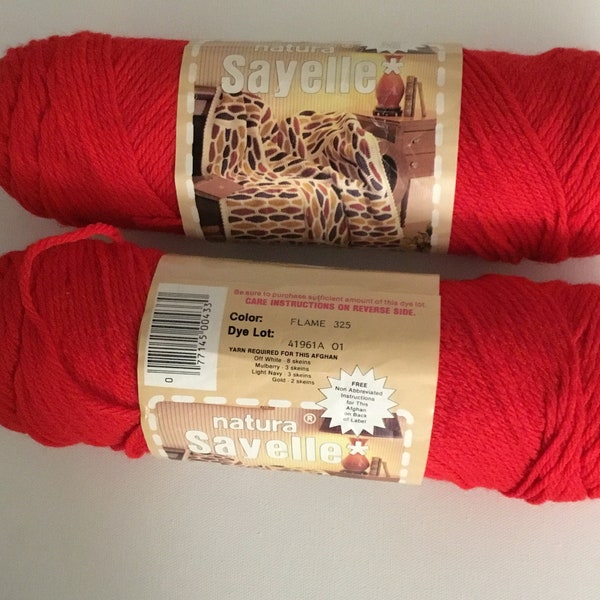 Vintage. Rare Sayelle Natura Yarn, 100%  Acrylic, Knit, Crochet Color  Flame