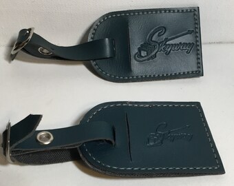 Vintage Skyway Leather Luggage Tags - Teal Green - New Used- Set of 2