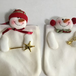 Vintage Plush Snowman Drawstring Gift Pouch