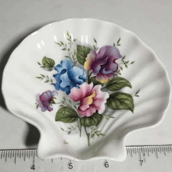 Vintage Royal Stafford Pansies in Shell Shaped Bone China Trinket Dish