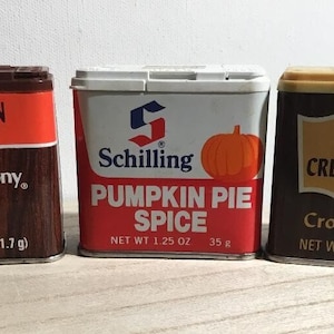 Vintage McCormick Kürbis Gewürzdose, Vintage Safeway Cream of Tarter Gewürzdose, Vintage Kronkolonie Zimt Gewürzdose