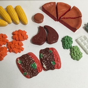 Vintage Plastic & Celluloid Pretend Play Food. Doll Size Hard Plastic Molded Play Food, Thin Plastic Molded Celluloid Food. 1950&#39;s