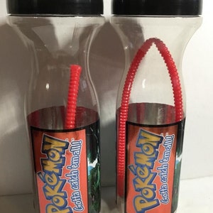 Vintage Pokeman Nintendo "Gotta Catch 'Em All" Water Bottle with Straws by Game Freak - NEW