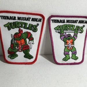 Vintage Teenage Mutant Ninja Turtle Patches.  NEW "Power Patch" Donatello & Raphael Embroidered Adhesive Back/Sew Jacket, Hat, Shirt Patch