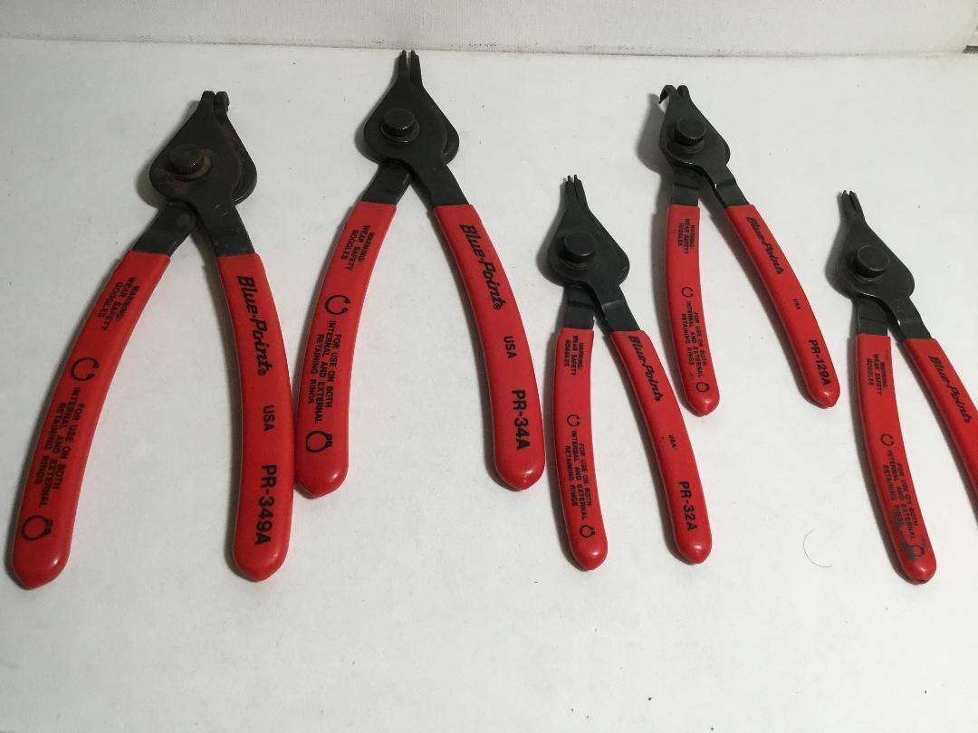 Vintage Blue Points Snap Ring Pliers by Snap on 5 Piece Set, Red Handles,  Reversible Snap Ring Plier Set 