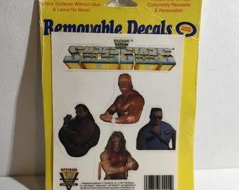 Naklejki WWF z możliwością zdejmowania. Naklejki World Wresting Foundation Super Stars, Hulk Hogan, Jake the Snake, Ultimate Warrior, Big Boss Man. Nowe.